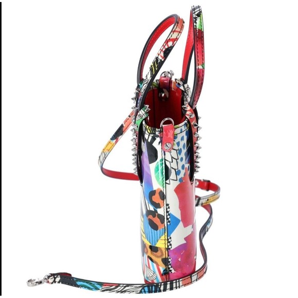 Christian Louboutin Cabata N/S Mini Tote Bag White Red Multi Patent Leather - Picture 2 of 7